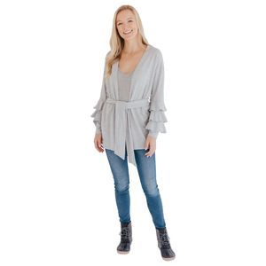 Simply Southern Ruffle Cardigan grey large NWT